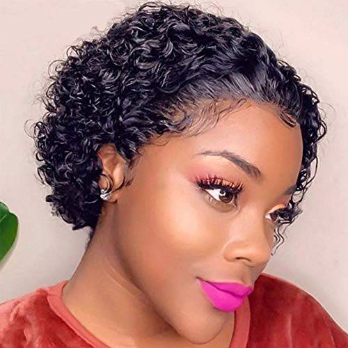 VIPbeauty Pixie Cut Short Sassy Curly Bob Wig 4x1 Lace Part Closure Human Hair Wig Natural Hairline Brazilian Short Curly Bob Lace Front Wig For Black Women 150% Density Pre Plucked Lace Closure Wig 6 Inch