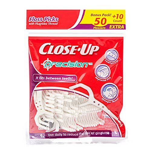 Close-Up Precision Floss Picks w/ Flouridex Thread, 60 Count, Pack of 2 (120 Flossers) by Close-Up