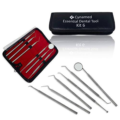 Cynamed Essential Dental Tool Kit Premium Stainless Steel Pick Oral Care Kit Hygiene Tooth Scraper Tartar Dental Scaler Tweezers Mouth Mirror for Personal & Pet Oral Care Use