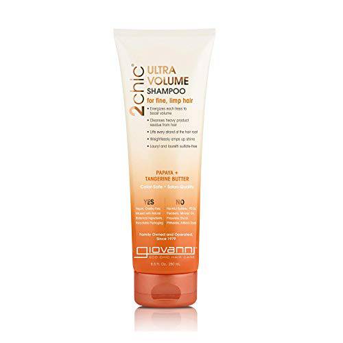GIOVANNI 2chic Ultra-Volume Shampoo, 8.5 oz - Daily Volumizing Formula with Papaya & Tangerine Butter, Promotes Weightless Control for Fine Limp Thin Hair, No Parabens, Color Safe