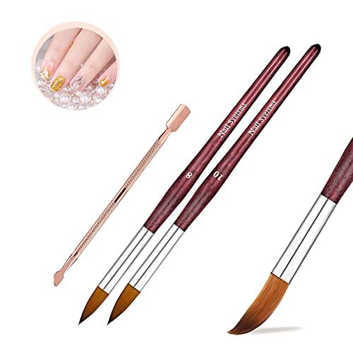 Nail Art Brush, Dadop Kolinsky Acrylic Nail Brush, Nail Art Brushes for Acrylic Application, Acrylic Brushes for Nails Size 8 and 10 with Wood Handle and a Rose Gold Metal Cuticle Pusher