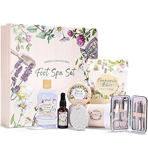 Foot Spa Kit Spa Gifts for Women, Foot Care Set with Tea Tree Essential Oil, Bath Epsom Salts, Foot Lotion for Foot Soaking, Professional Pedicure Tools Bath Set for Women Christmas Gifts
