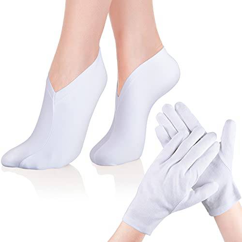 Moisturizing Socks and Gloves Set, 6 Pairs Spa Socks and 6 Pairs White Gloves for Dry Hands, White Cloth Gloves for Men and Women