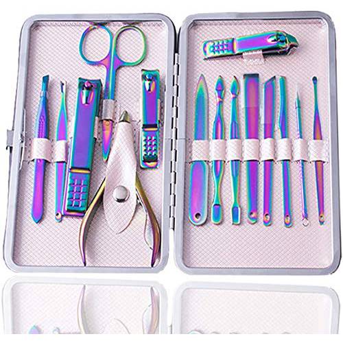 Manicure Pedicure Set Nail Clipper Set -15 Piece Stainless Steel Nail Care Tools -Fingernail Clippers,Toenail Clippers -Portable Travel & Grooming Kit Tools (Purple)