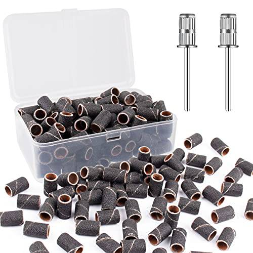180 professional nail sanding bands for nail drill,drill sanding band with storage box,include 100 fine sand bands and 2 pieces mandrel for most size 3/32 nail drill machine