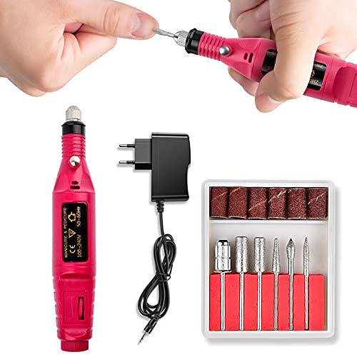 Professional Electric Nail Drill, Portable Nail Drills for Acrylic Nails, Toenail Sander for Thick Nails File Kit, Drill Nails Machine for Acrylic (pink)