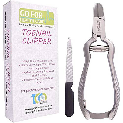 Go For Healthcare Podiatrist Toenail Clippers For Thick And Ingrown Nails, Heavy Duty, 5.5 Inches With Nail File, Super Sharp Curved Blade Stainless Steel, Seniors And Adults, 4 Piece Set