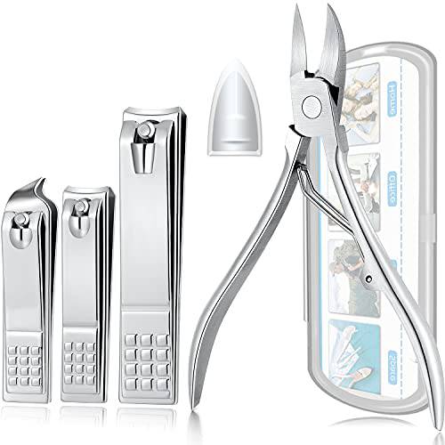 4Pcs Nail Clippers, Fingernail and Toenail Clipper Cutters, Ultra Sharp Sturdy, Stainless Steel Clipper Sets, Thick Toe Clippers Cutters, Curved BladeTrimmer Nipper