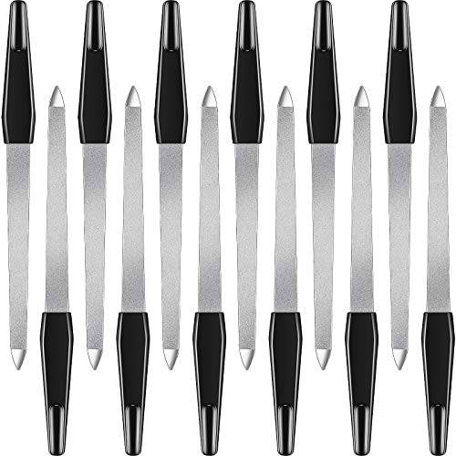 12 Pcs Metal Nail File 6.7 Inch Nail File Stainless Steel Nail File Double Sides Metal Sapphire File with Anti Slip Handle Fingernails Toenails Manicure File for Woman and Men (Black)