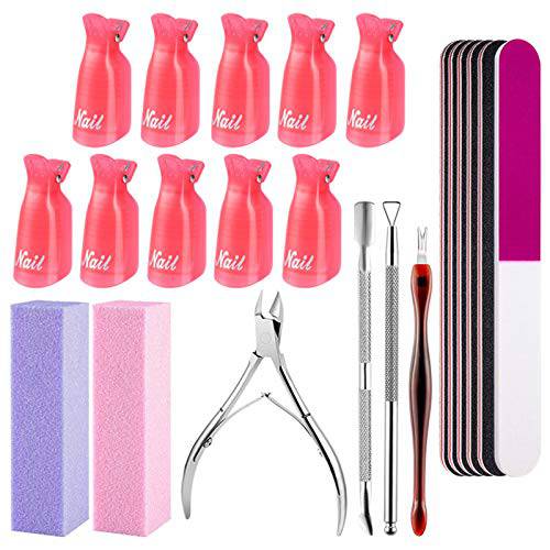 DUAIU Nail File and Buffer 22pcs Professional Manicure Tools Kit with Stainless Steel Cuticle Pusher and Dead Skin Fork Nail Removal Nail Care Sets for Salon and Home Use