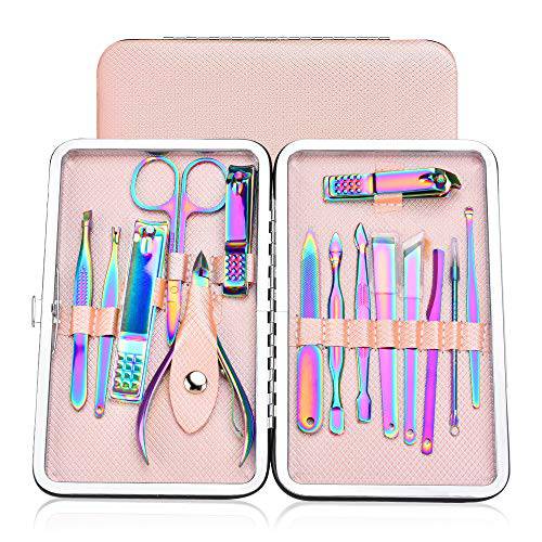 15 Pcs Nail Clippers, Rainbow Color Toenail Clippers Manicure Set Pedicure Tools Nail Clippers for Women Stainless Steel Nail Clippers Nail Clipper Set Provide Hands Foot and Face Care for Men Women