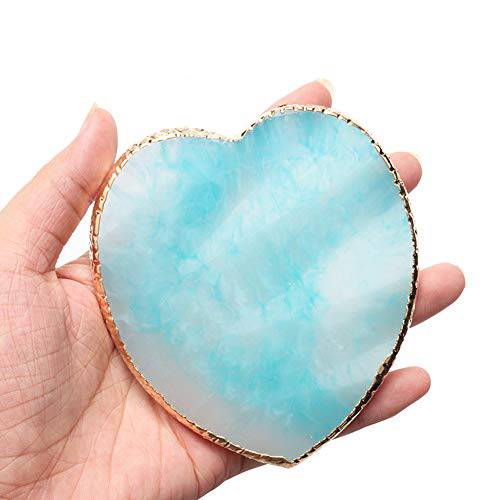 SUKPSY Resin Nail Art Plate Palette,Makeup Palettes,Gel Polish Color Mixing Plate Drawing Painting Color Palette,Golden Edge Heart Shaped Nail Art Display Holder (Blue)