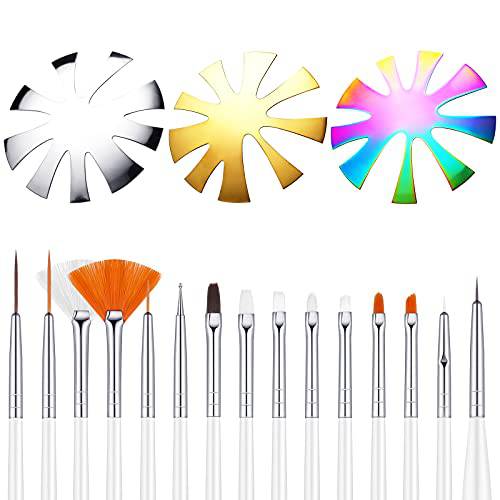 3 Pieces French Nail Cutter Stainless Steel Smile Nail Cutter Nail Manicure Edge Trimmer with 9 Sizes, 15 Pieces Nail Art French Tip Brushes Nail DIY Manicure Design Supplies