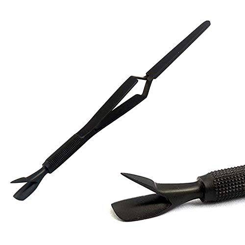 OdontoMed2011 Tactical All Black Multi Function Cuticle Pusher Tweezer 7’’ Acrylic Nail Pincher Tool Magic Wand Nail Pinching Tool Nail Shaping Tweezers Nail Art Pincher for Manicure