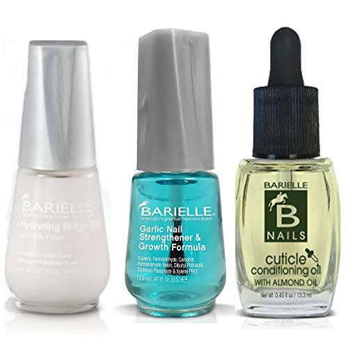 Barielle Garlic Nail Strengthener, Ridge Filler, Cuticle Oil and Nail File (4-PC Set)