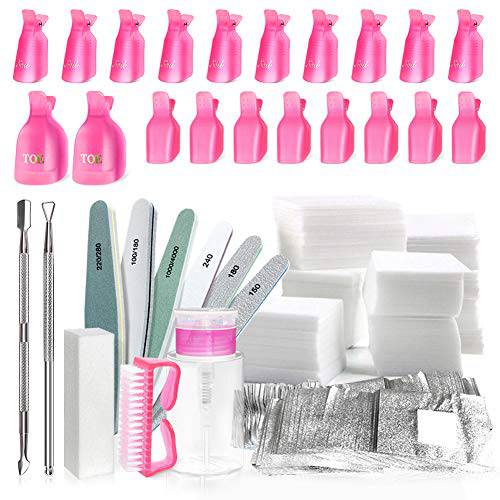 Spove Gel Nail Polish Polish Remover Tools Kit With Clips, Nail Wipes, Cutter, Pump, Nail Buffer Shiner Files,Brush for Acetone Acrylic Nails Remover Tool Kit