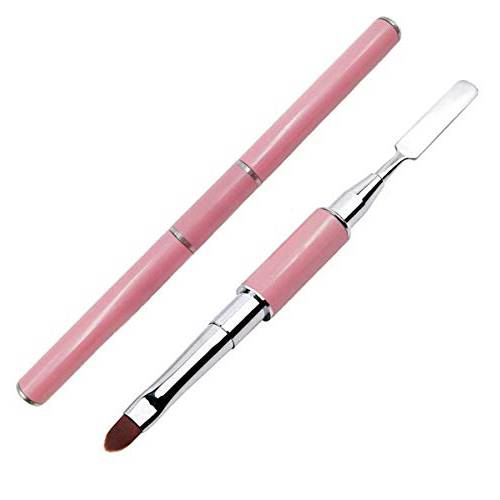 N+A Dual-Ended Brush & Picker Brush tool, 2 in 1 Stainless Steel Designs Nail Brushes Gel Nail Tool for PolyGel Gel Acrylic Nails Extension[Pink]
