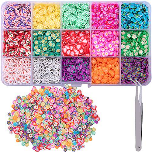 Duufin 10500 Pcs Nail Art Slices 3D Polymer Slices Nail Slices Decorations Flower Fruit Slice for Nails, Resin, Slime, Craft and DIY Project with a Tweezer
