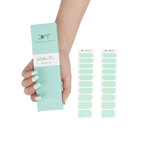 DANNI & TONI Semi Cured Gel Nail Stickers Green Solid Color Gel Nail Polish Strips/Wraps (20 Extra-Long Stickers)