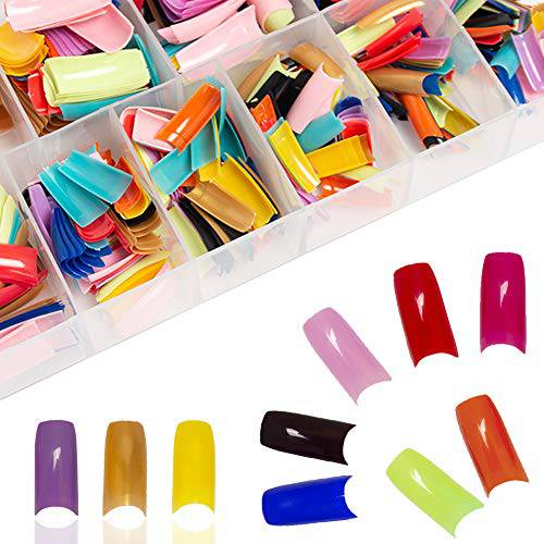 Coffin Nails 500pcs Acrylic False Nail Tips Coffin Ballerina Nails 10 Sizes With Bag for Nail Salons and DIY Manicure (500PCS, 12Color)