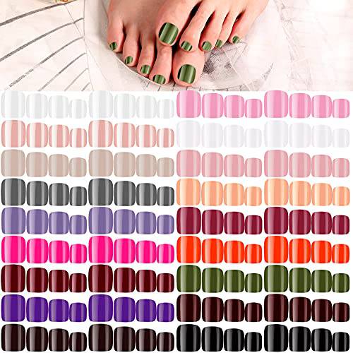 432 Pieces 18 Sets Short False Toe Nails Short Square Artificial Fake Toenail Glossy Press on Toe Nails Full Cover Square Fake Nails Colorful Nail Tips for Women Girls, DIY Manicure (Classic Color)