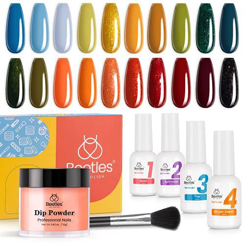 Beetles Dip Powder Nail Kit Starter, 20 Colors Pastel Pink Yellow Blue Red Glitter Dipping Powder Set for DIY Salon Nail Art Manicure with Base Top Coat Activator Brush Saver Mother’s Day Gift for Women
