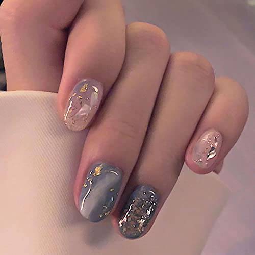 RikView Luxury Glitter Glossy Oval Short Fake Nails Press on Nails Full Cover Acrylic Nails for Women and Girls 24PCS (Luxury)