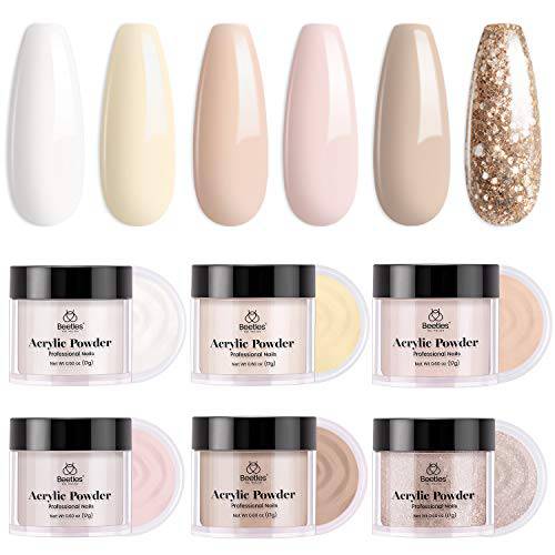 Beetles Acrylic Powder Nail Kit, Pastel 6 Colors Nude Pink Acrylic Nails Professional Brown Glitter Acrylic Powder Set Nail Art Manicure DIY Home Gifts for Women