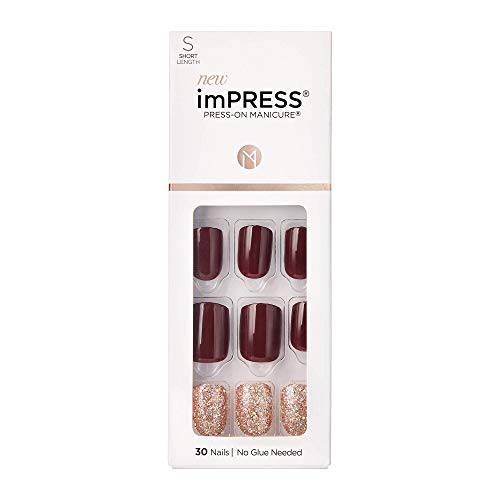 KISS imPRESS Press-On Manicure, Nail Kit, PureFit Technology, Short Press-On Nails, No Other, Includes Prep Pad, Mini File, Cuticle Stick, and 30 Fake Nails