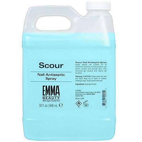 EMMA Beauty Scour Nail Antiseptic Spray, Nail Surface Cleanser and Cleaning Solution, 12+ Free Formula, 100% Vegan & Cruelty-Free, 32 oz.