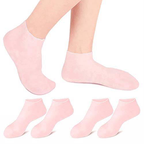 RMISODO 2 Pairs Silicone Gel Moisturizing Socks, Anti-Slip Silicone Socks, High Elastic Moisturizing Socks, Foot Anti-Cracking Protector Foot Care Tool for Women Men Dry Cracked Foot Skin (M)