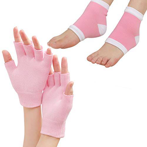 Moisturizing Gloves and Sock, Gel Spa Moisturizing Therapy Glove and Heel Sock, Soften Repairing Dry Cracked, Hands Feet Skin Care, Effective in Repair Dry and Chapped Hands and Feet Skin Care(Pink)