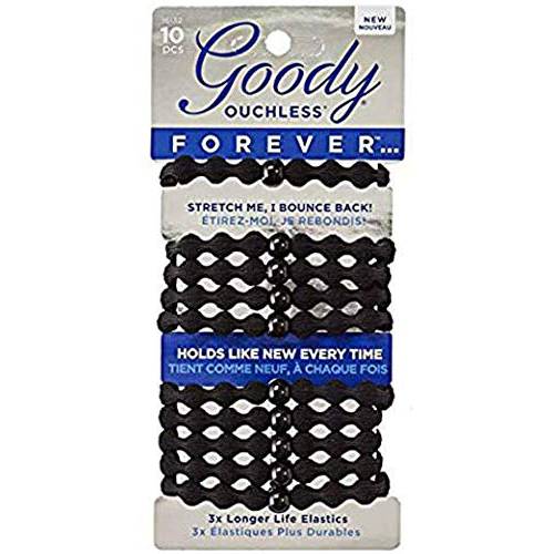 Goody Forever Ouchless Elastic Hair Tie - 10 Count, Black - Medium Hair to Thick Hair - Hair Accessories for Women and Girls