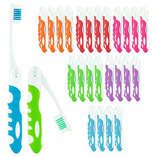 Bulk Travel Toothbrushes, Individually Wrapped Portable Toothbrush, Manual Disposable Travel Toothbrush Set for Adults, Medium Soft Large Head, Multi Color Travel Toothbrush Kit (50 Pack-Medium)