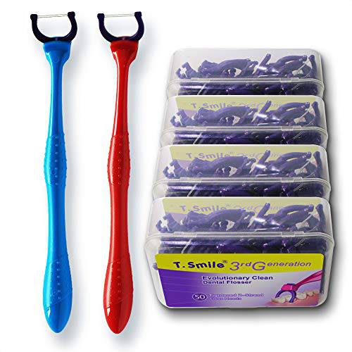 T.Smile Evolutionary Clean Dental Flossers, Kit of Handle(s) Plus Refillable Heads (2 Long Handles, + 200 Tightened 2-Strand Refills)