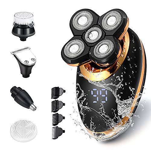 Electric Shavers for Men - 5 in 1 Bald Head Shavers for Men, 5D Floating Cordless USB Rechargeable Rotary Razor Multifunctional Grooming Kit Beard Trimmer Waterproof Wet and Dry with LED Display