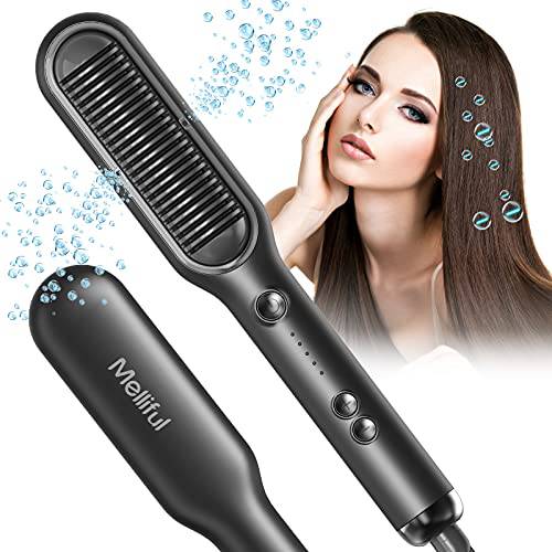 Ionic Hair Straightener Brush | Enhanced Ionic Straightening Comb with 5 Temperature Settings | Lock and Auto-Off Functions for PTC Ceramic Heating for Frizz-Free Silky Hair