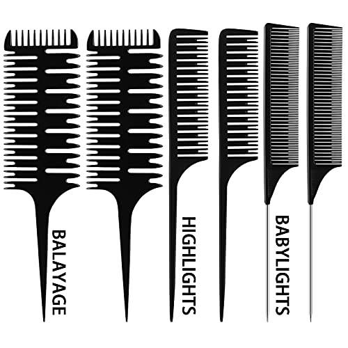 6 Pieces Weaving Comb Dyeing Hair Comb Weaving Sectioning Foiling Comb Rat Tail Styling Hair Dyeing Combs for Foiling Balayage Hair Coloring (Assorted Styles)