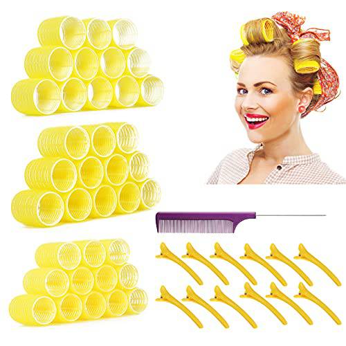 36 Packs Self Grip Hair Rollers Set, Salon Hair Dressing Curlers, Big Hair Rollers for Long Hair, No heat Curlers Hair Curlers with Clips & Comb (Jumbo, Large, Medium)