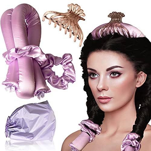 Heatless Hair Curlers，Hair Rollers No Heat Silk Curling Ribbon for Long Medium Hair (Purple)