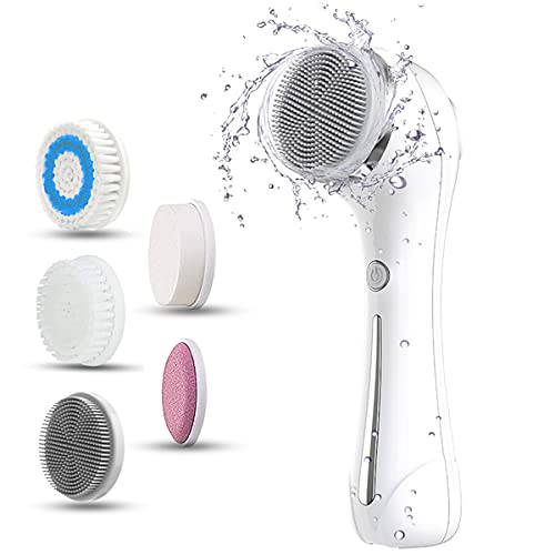 Facial Cleansing Brush with Dual Back Face Massage, Face Scrubber with 5 Different Brush Heads for Deep Cleansing, Gentle Exfoliating, Removing Blackhead and Massaging