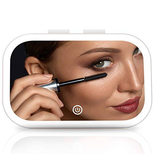 Fancii LED Car Visor Makeup Mirror with 3 Color Settings, Dimmable Touch Light, Adjustable Clip On Vanity Mirror for All Cars, Built-in Kickstand for Table Use (Juni)