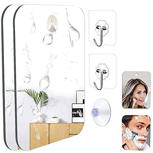 2Pcs Large Fogless Shower Mirror,Fogless Bathroom Shaving Mirror,Travel Mirror,Shower Makeup Shave Mirror,Wall Hanging Shatterproof Mirror With Removable Adhesive Hook,Small, Portable, Handheld