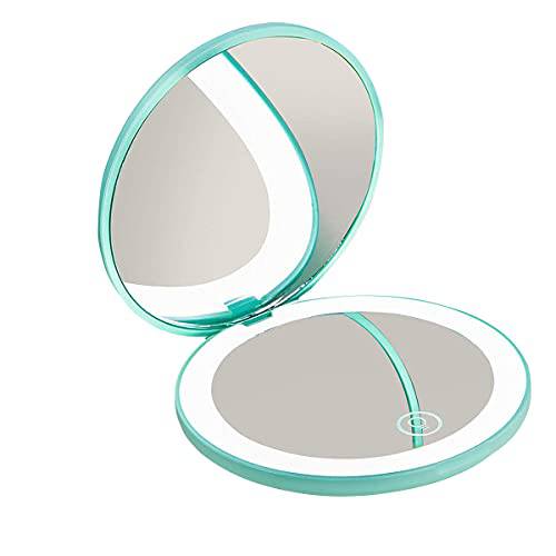 Bocampty 2PCS Compact Mirror with LED Light，1x/10x Magnifying Rechargeable Travel Mirror, Dimmable 3.5 Inch Small Pocket Makeup Mirror for Handbag,Purse,Handheld 2-Sided Mirror,Gifts for Girls