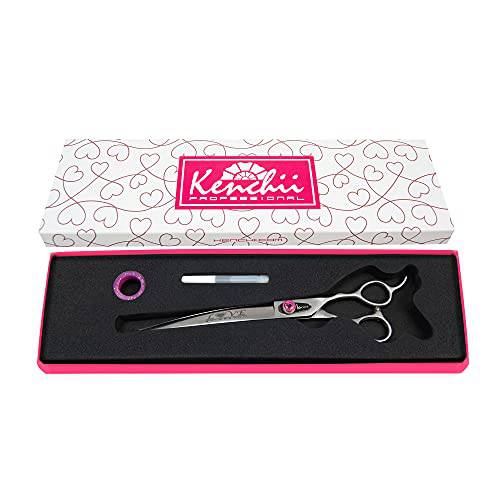 Kenchii Dog Grooming Scissors | 8 Inch Shears | Curved Scissors for Dog Grooming | Love Collection Dog Shears | Pet Grooming Accessories | Pet Hair Trimming Scissor