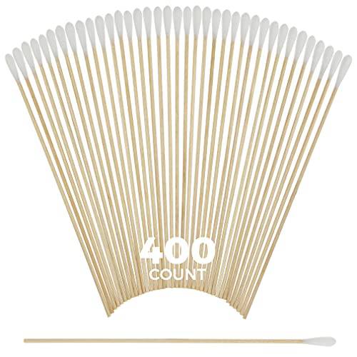 400 pcs Long Cotton Swabs Tip Applicators with Wood Handle 6” Inch| 100% Biodegradable Cotton Buds |Cleaning with Wood Handle for Oil, Makeup, Eyes, Ears, Eyeshadow Brush and Remover Tool. By alpree