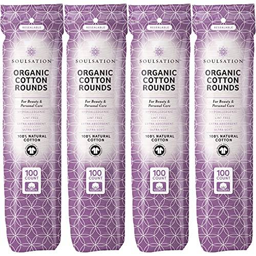 SoulSation Organic Cotton Rounds, 400 Count - Makeup Remover Pads for Face, Lint-Free