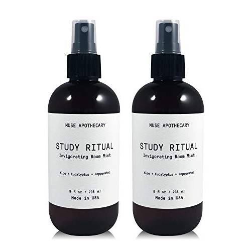 Muse Bath Apothecary Study Ritual - Aromatic and Invigorating Room Mist, 8 oz, Infused with Natural Essential Oils - Aloe + Eucalyptus + Peppermint, 2 Pack