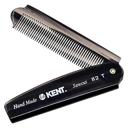 Kent 82T 4 Graphite Folding Pocket Comb for Men, Fine Tooth Hair Comb Straightener for Everyday Grooming Styling Hair, Beard or Mustache, Use Dry or with Balms, Saw Cut Hand Polished, Made in England