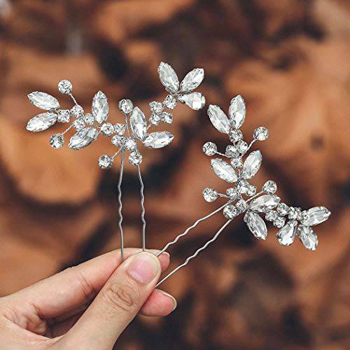 Casdre Crystal Bride Wedding Hair Pins Silver Bridal Hair Piece Wedding Hair Accessories for Women and Girls (Pack of 2)